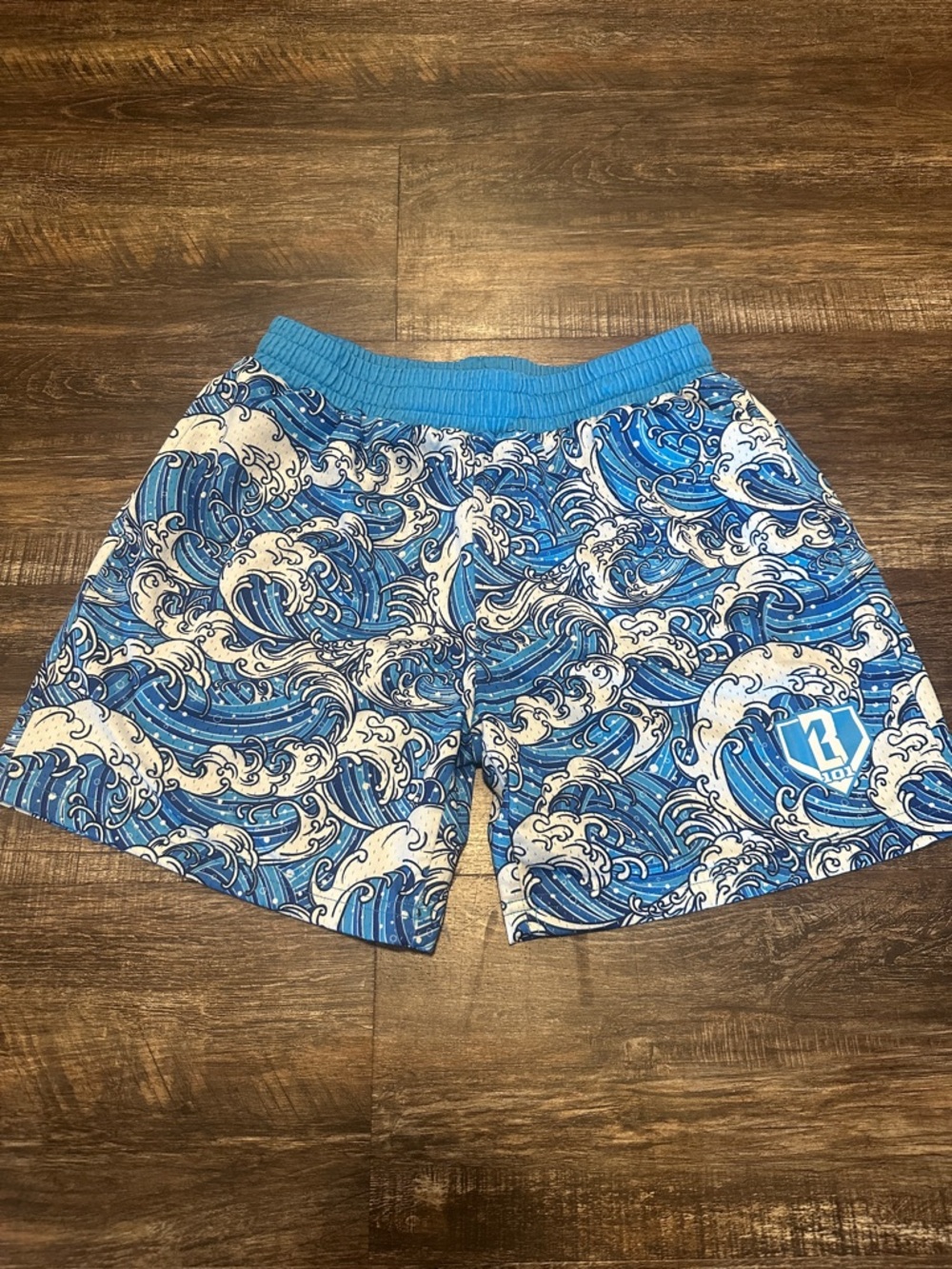 Baseball Lifestyle 101 Blue Wave Print Kids Shorts